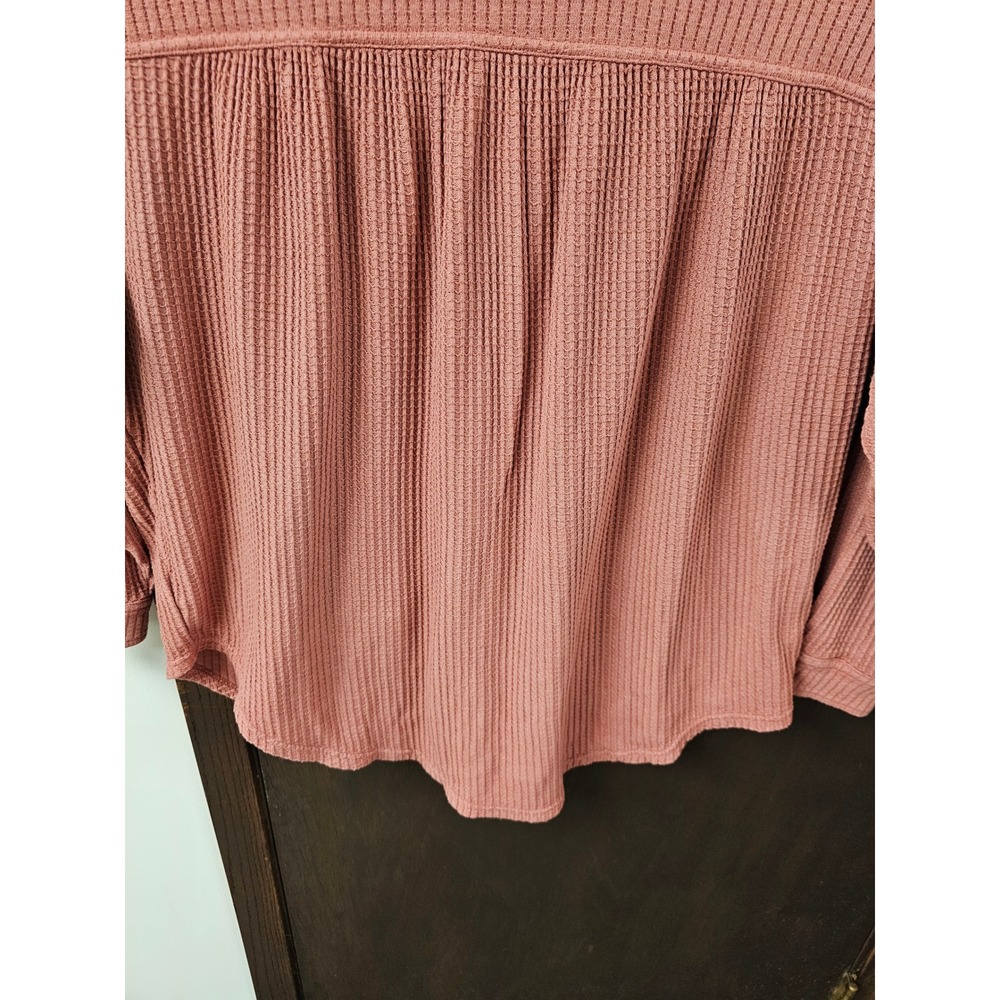 Aerie Lumberjane Waffle Knit Button Down Shirt Dusty Rose Pink Long Sleeve Top L - Picture 3 of 5
